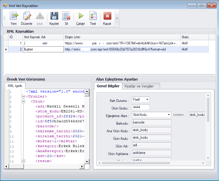 xml kaynakları entegrasyonu